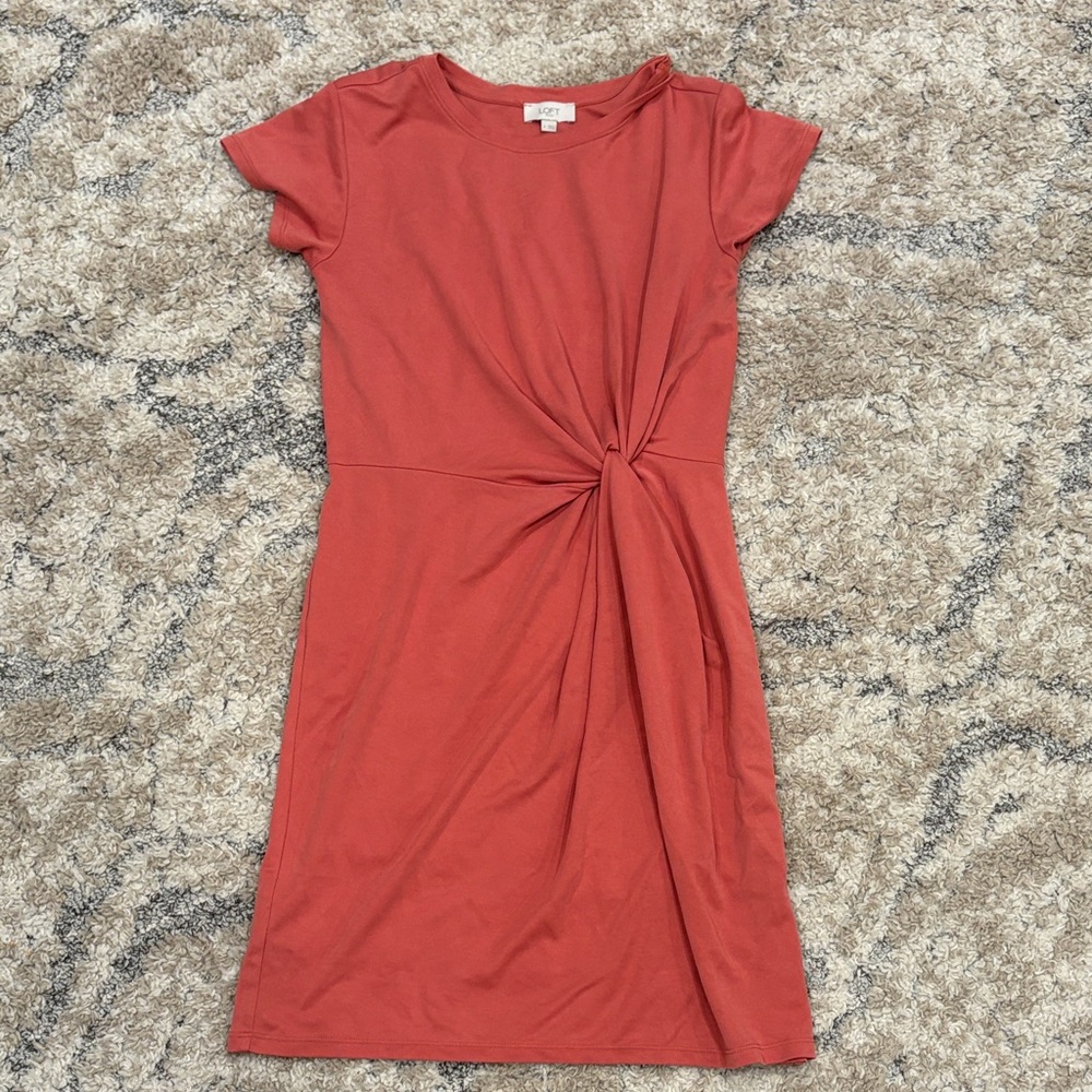 Ann Taylor Twist-Knot Short Sleeve Mini Dress in Rust